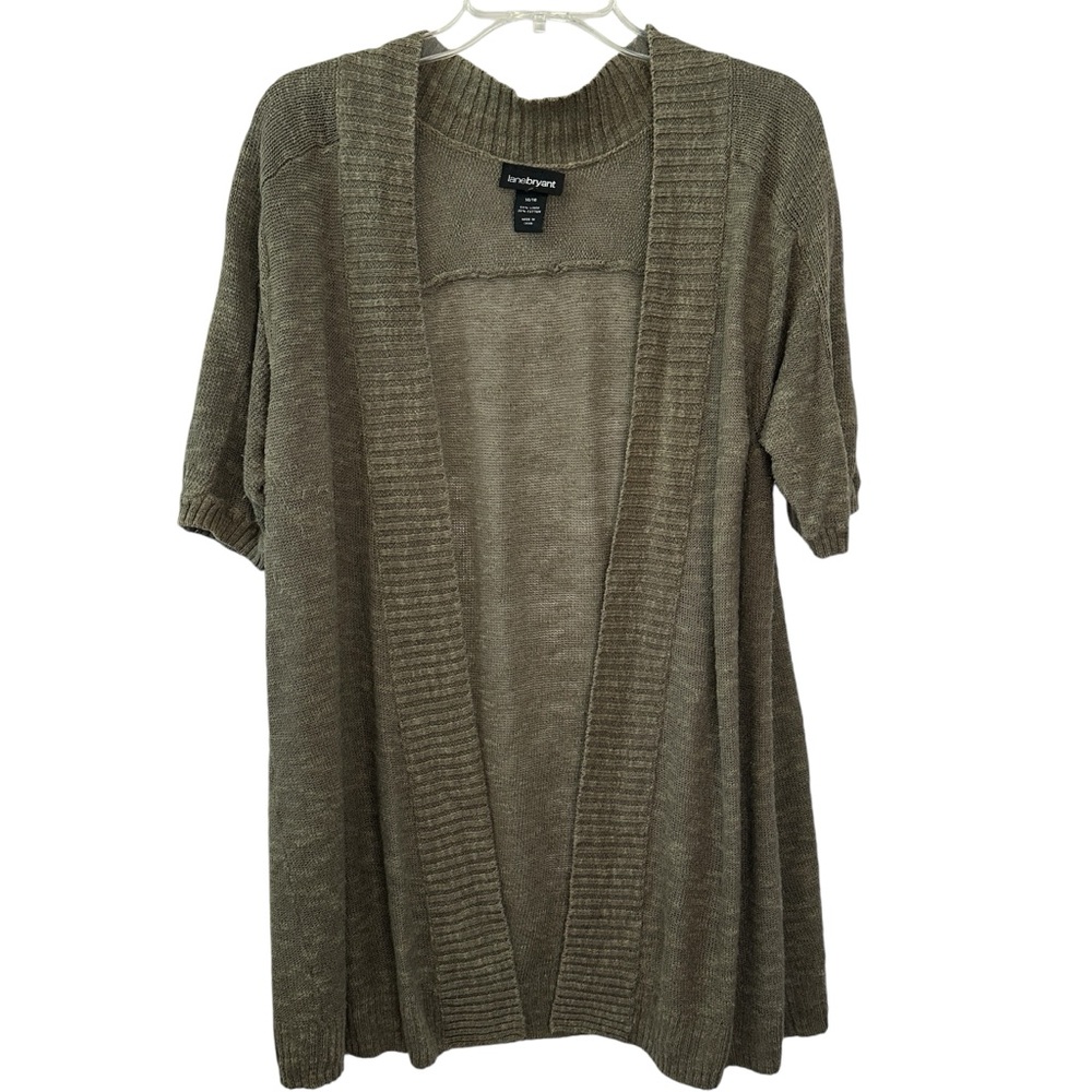 Lane Bryant Olive Green Open Front‎ Cardigan Linen Blend Plus Size 14-16